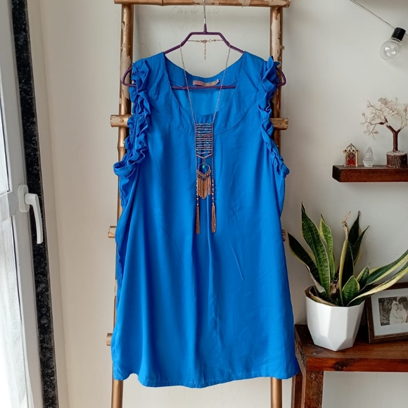 French Cobalt Neon Blue Frill Dress/ Long Top - Picture 10 of 14